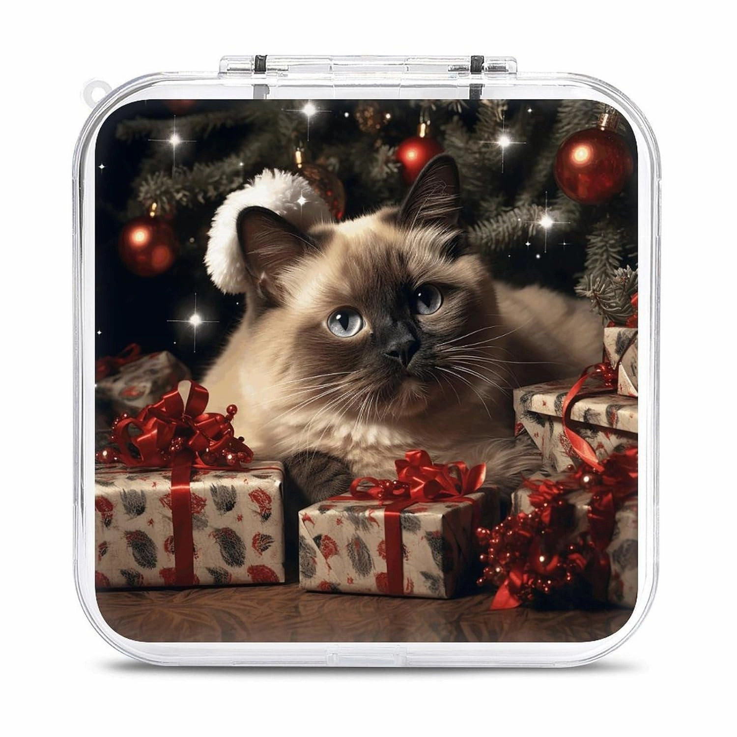 QMNBTES Christmas Siamese Cat Switch Game Case Switch Game Holder Cartridge Case Storage 12 Games & 2 Micro Sd Card Slots, Travel Carry Cases, Portable Games Card Storage, Hard Shell, Buckle Closure