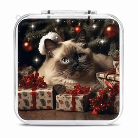 QMNBTES Christmas Siamese Cat Switch Game Case Switch Game Holder Cartridge Case Storage 12 Games & 2 Micro Sd Card Slots, Travel Carry Cases, Portable Games Card Storage, Hard Shell, Buckle Closure