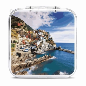 QMNBTES Cinque Terre Scenery Switch Game Case Switch Game Holder Cartridge Case Storage 12 Games & 2 Micro Sd Card Slots, Travel Carry Cases, Portable Games Card Storage, Hard Shell, Buckle Closure