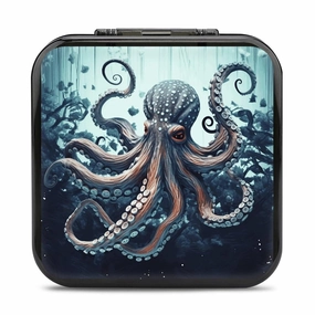 QMNBTES Cool Octopus Switch Game Case Switch Game Holder Cartridge Case Storage 24 Games & 2 Micro Sd Card Slots, Travel Carry Cases, Portable Games Card Storage, Hard Shell, Buckle Closure