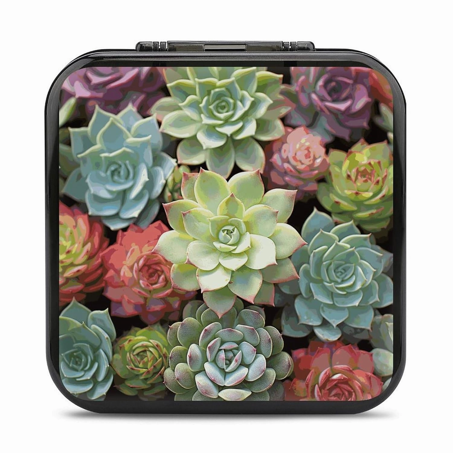 QMNBTES Green Succulents Switch Game Case Switch Game Holder Cartridge Case Storage 24 Games & 2 Micro Sd Card Slots, Travel Carry Cases, Portable Games Card Storage, Hard Shell, Buckle Closure