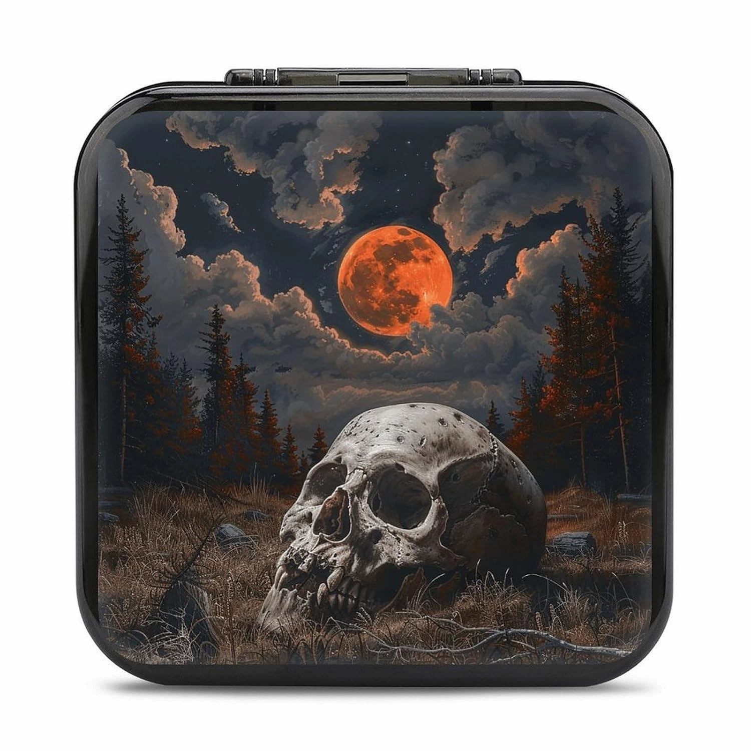 QMNBTES Night And Skull Switch Game Case Switch Game Holder Cartridge Case Storage 24 Games & 2 Micro Sd Card Slots, Travel Carry Cases, Portable Games Card Storage, Hard Shell, Buckle Closure