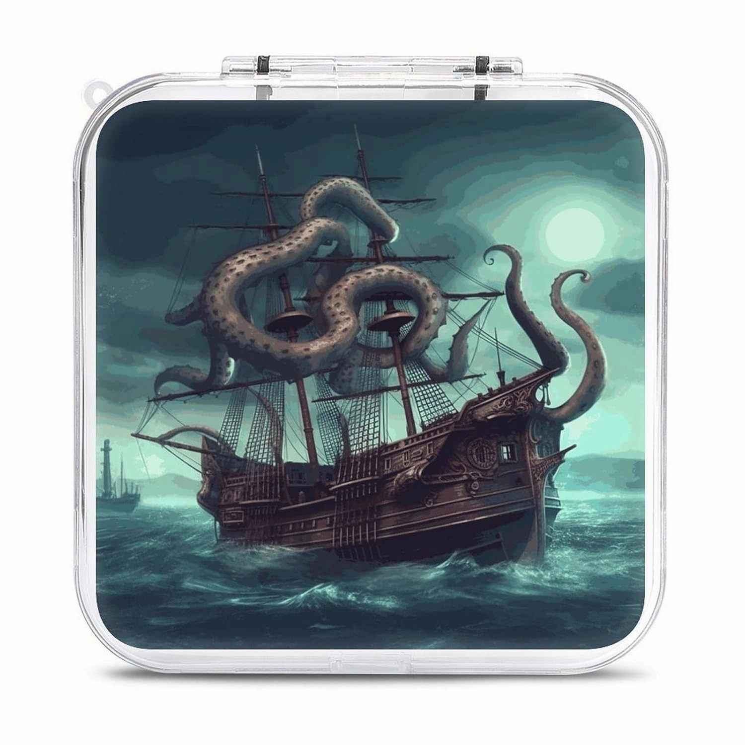QMNBTES Octopus Ship Switch Game Case Switch Game Holder Cartridge Case Storage 12 Games & 2 Micro Sd Card Slots, Travel Carry Cases, Portable Games Card Storage, Hard Shell, Buckle Closure