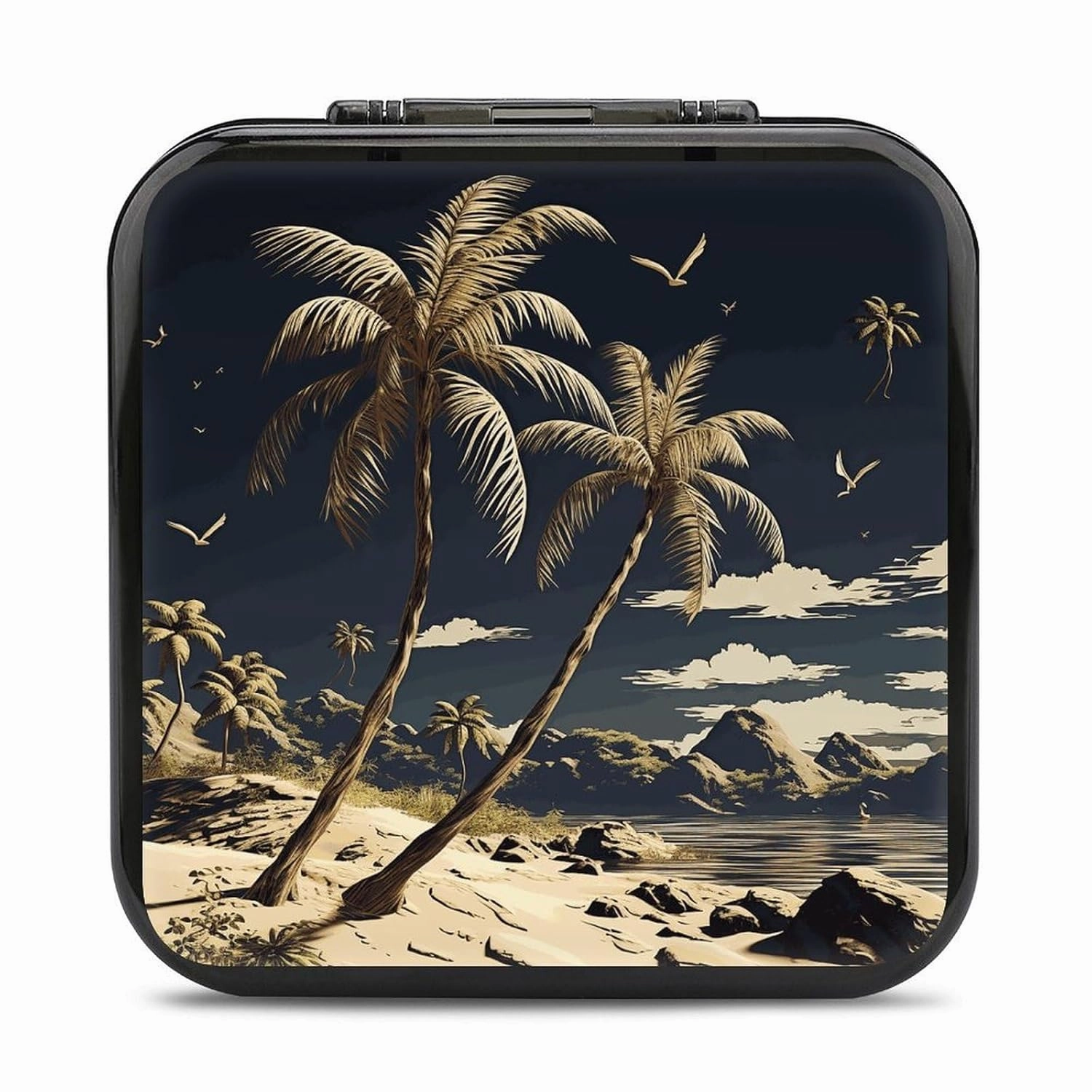 QMNBTES Palm Tree Switch Game Case Switch Game Holder Cartridge Case Storage 24 Games & 2 Micro Sd Card Slots, Travel Carry Cases, Portable Games Card Storage, Hard Shell, Buckle Closure
