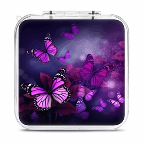 QMNBTES Purple Butterflies Switch Game Case Switch Game Holder Cartridge Case Storage 12 Games & 2 Micro Sd Card Slots, Travel Carry Cases, Portable Games Card Storage, Hard Shell, Buckle Closure