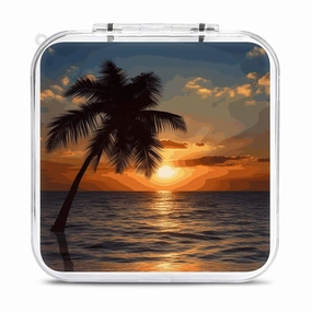 QMNBTES Sunset Palm Tree Ocean Switch Game Case Switch Game Holder Cartridge Case Storage 12 Games & 2 Micro Sd Card Slots, Travel Carry Cases, Portable Games Card Storage, Hard Shell, Buckle Closure