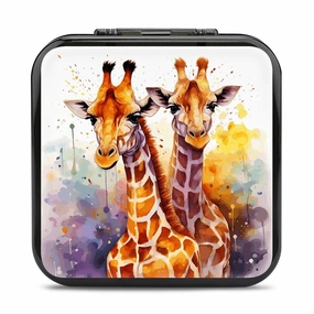 QMNBTES Watercolor Giraffes Switch Game Case Switch Game Holder Cartridge Case Storage 24 Games & 2 Micro Sd Card Slots, Travel Carry Cases, Portable Games Card Storage, Hard Shell, Buckle Closure