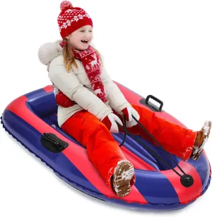 QPAU Inflatable Snow Sled, Heavy Duty Snow Tube with Reinforced Handles, Snow Sleds for Kids and Adults Winter Toys Gifts, Toboggan for Family Outdoor Sledding
