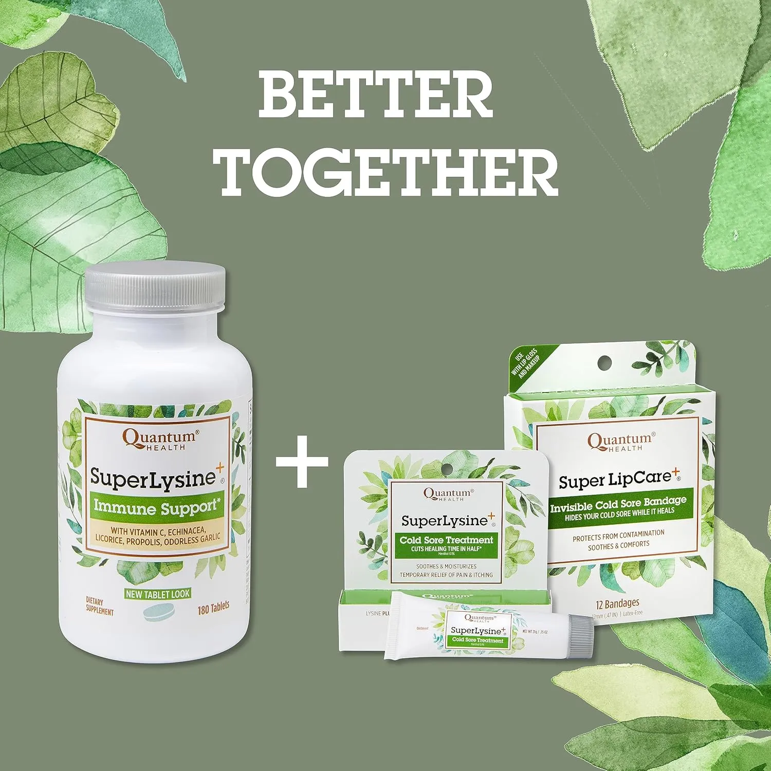 Quantum Health Super Lysine  / Advanced Formula Lysine  Immune Support with Vitamin C, Echinacea, Licorice, Propolis, Odorless Garlic (180 Tablets), Packaging may vary