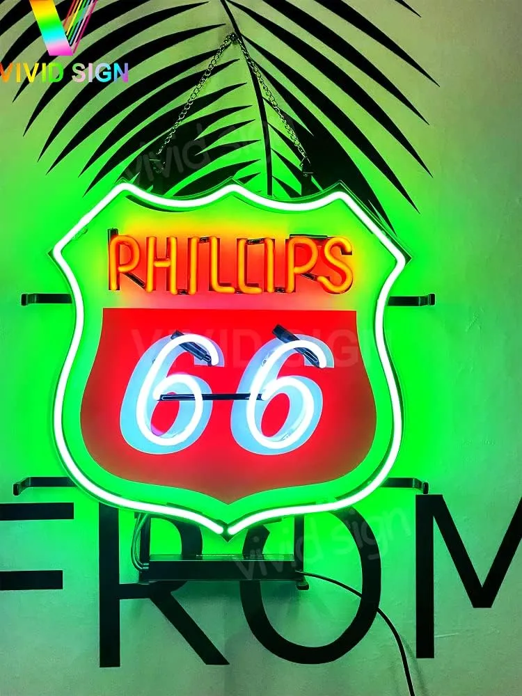 Queen Sense 16"x16" Phillips 66 Gasoline Neon Sign Light Lamp with HD Vivid Printing Tech Artwork A120P66GV2VVD
