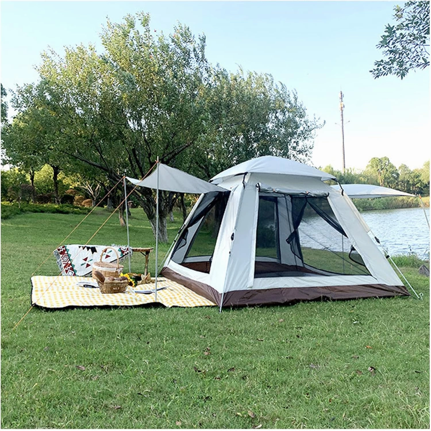 Quick Erect Tent 4 People Waterproof, Pop Up Tents for Adults Practical Sturdy Large Camping Tent for Family Camping,Hiking Party