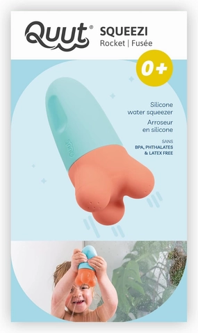 QUUT Squeezi Rocket Water Squeeze Toy - Soft Squeeze Bath Toy for Kids & Toddlers - Mold-Free Silicone & Boon-Style Toy for Babies and Toddlers - BPA-Free Safe & Durable Design - Vintage Blue & Orange