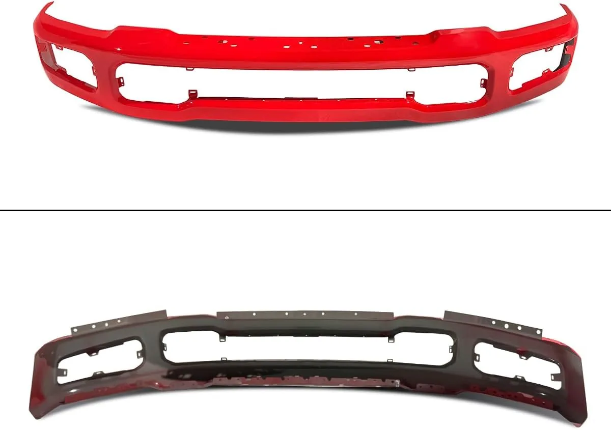 Race Red Front Bumper Face Bar Steel Compatible with 2023-2025 Ford F250 F350 Super Duty Truck W/Fog Light Holes Replace for FO1002478, PC3Z17757EA