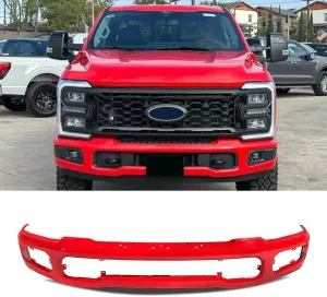 Race Red Front Bumper Face Bar Steel Compatible with 2023-2025 Ford F250 F350 Super Duty Truck W/Fog Light Holes Replace for FO1002478, PC3Z17757EA