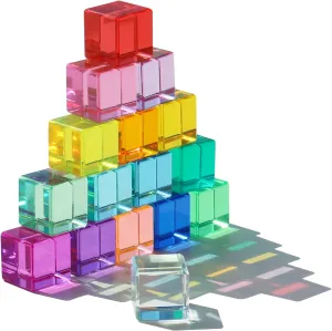 Rainbow Crystal Acrylic Cubes Children Learning Color Light Shadow Toy, Stacking Gem Blocks Sensory Building Blocks for Kids(16PCS)…