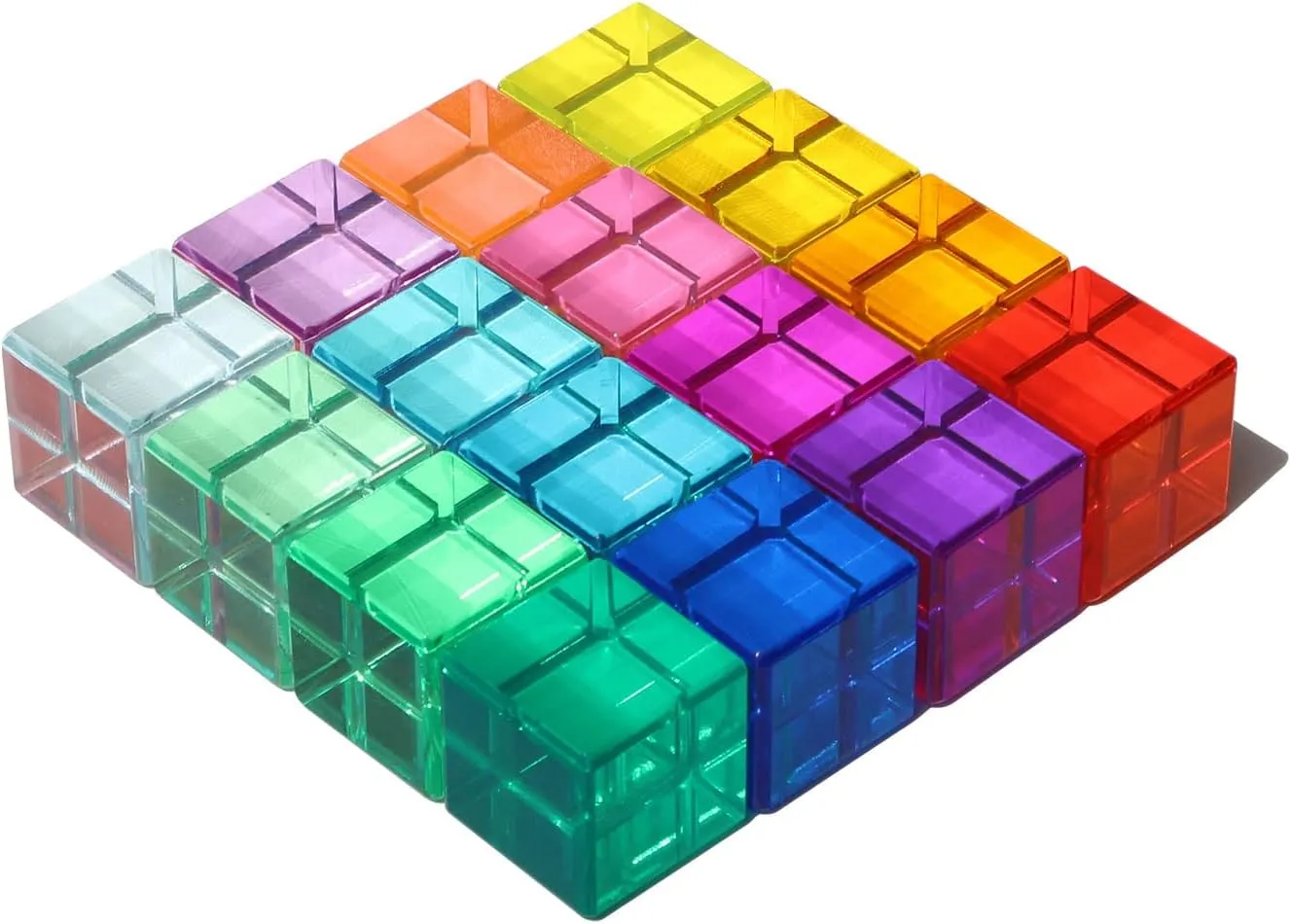 Rainbow Crystal Acrylic Cubes Children Learning Color Light Shadow Toy, Stacking Gem Blocks Sensory Building Blocks for Kids(16PCS)…