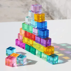 Rainbow Crystal Acrylic Cubes Children Learning Color Light Shadow Toy, Stacking Gem Blocks Sensory Building Blocks for Kids(32PCS)…
