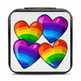 Rainbow Gay Pride Hearts Switch Game Case Switch Game Holder Cartridge Case Storage 24 Games & 2 Micro Sd Card Slots, Travel Carry Cases, Portable Games Card Storage, Hard Shell, Buckle Closure