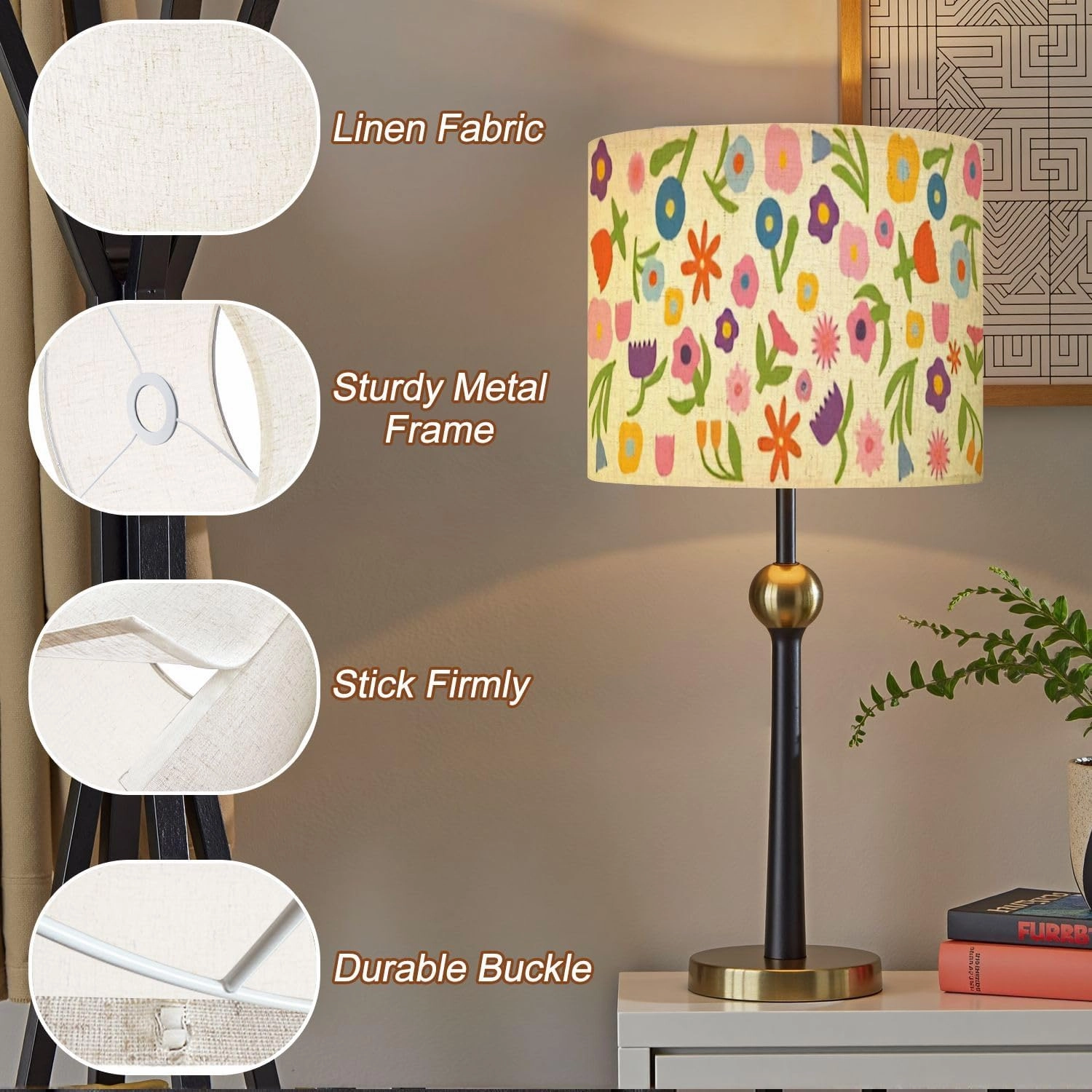 Rainbow Lampshades Lamp Shades Boho 1 Pack flat Bright modern floral for textile poster screen saver Light Shade for Table Lamps Floor Lamps Drum Lamp Shades Lampshade Replacement