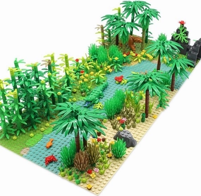 Rainforest Jungle Trees Building Blocks Bricks with 2 Base Plates (10 Inches for Each), Forest Garden Plants Flowers Bushes Animals Kit, Botanical Parts Scenery Toys Compatible with Major Brands
