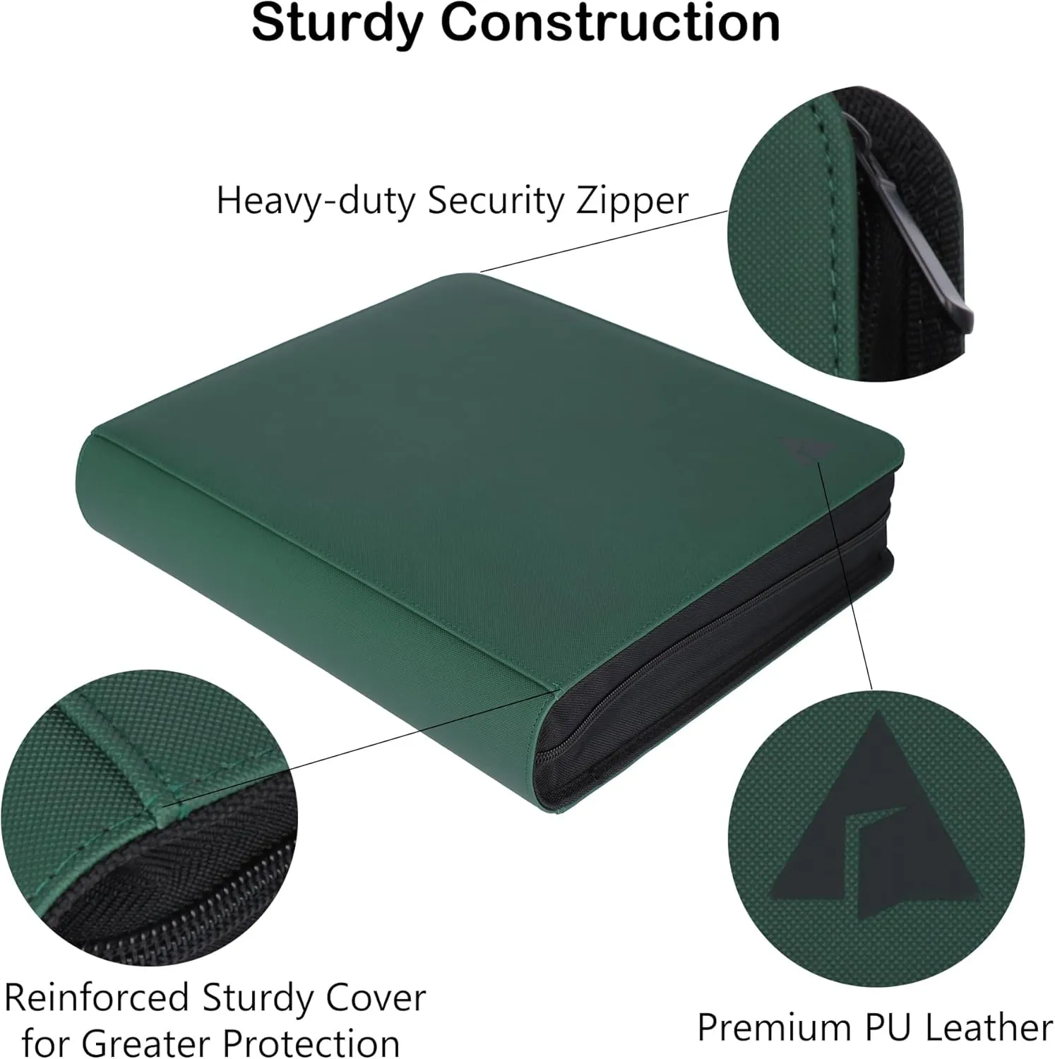 Rayvol Trading Card Binder, 9 Pocket Fit 1404 Cards - Metal D-Ring Card Holder with 78 Double-Sided Clear Pages, Top-Loading Collectors Album -Forest Green