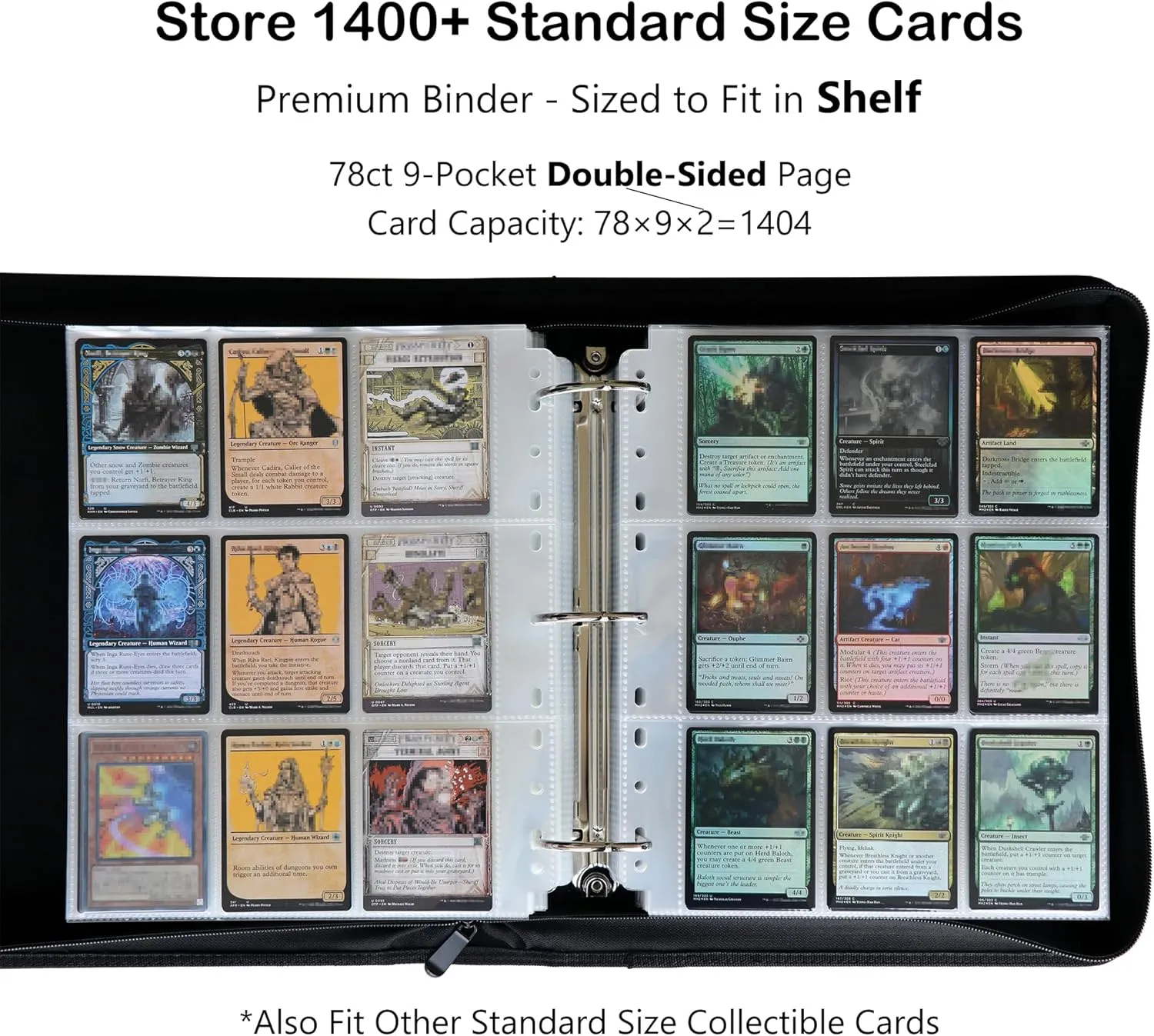Rayvol Trading Card Binder, 9 Pocket Fit 1404 Cards - Metal D-Ring Card Holder with 78 Double-Sided Clear Pages, Top-Loading Collectors Album -Forest Green