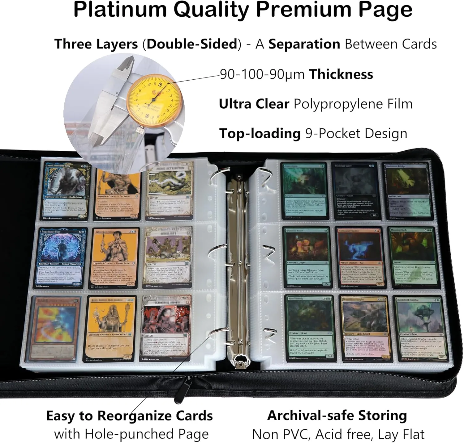 Rayvol Trading Card Binder, 9 Pocket Fit 1404 Cards - Metal D-Ring Card Holder with 78 Double-Sided Clear Pages, Top-Loading Collectors Album -Forest Green