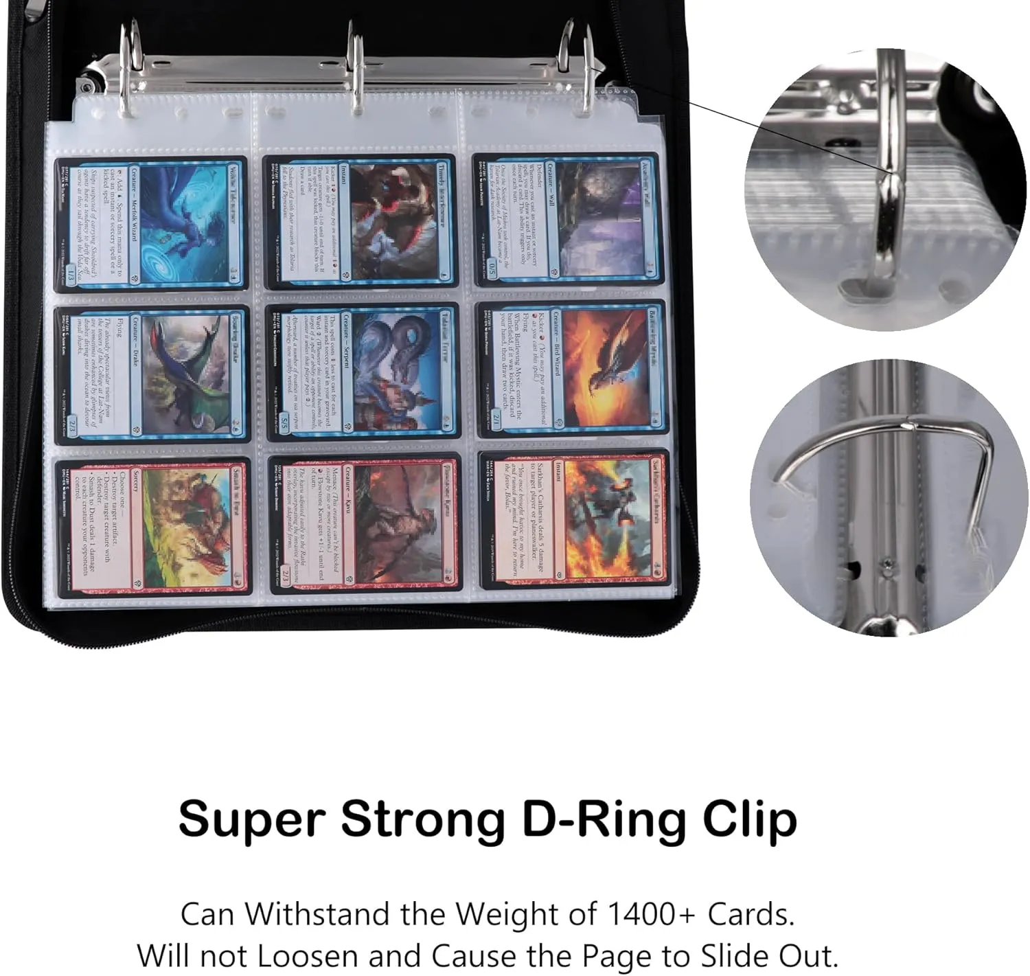 Rayvol Trading Card Binder, 9 Pocket Fit 1404 Cards - Metal D-Ring Card Holder with 78 Double-Sided Clear Pages, Top-Loading Collectors Album -Forest Green
