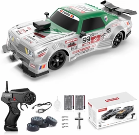 RC Drift Car 1:16 Scale 4WD High Speed Remote Control Cars Vehicle 2.4GHz with LED Lights Two Batteries and Drifting Tires Racing Sport Toy Cars for Adults Boys Girls Kids