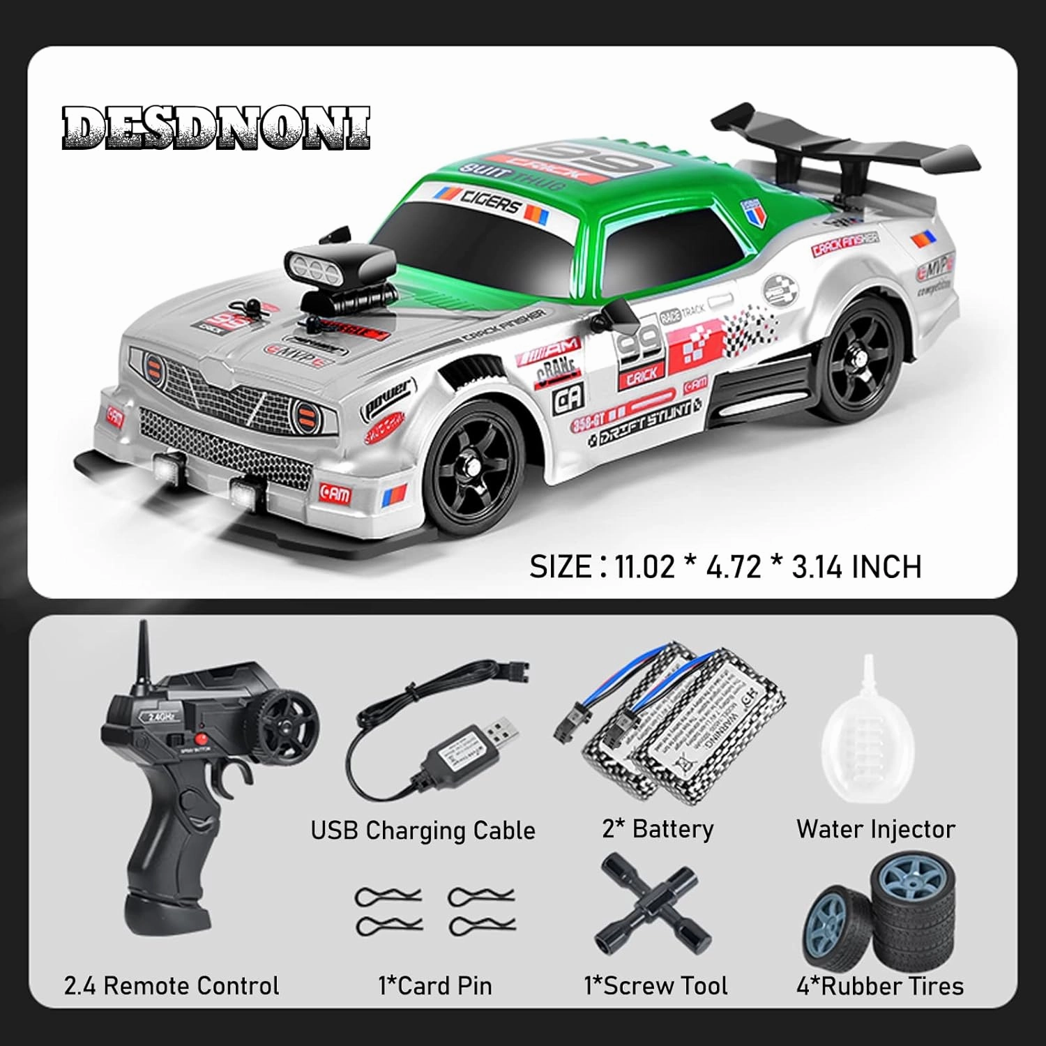 RC Drift Car 1:16 Scale 4WD High Speed Remote Control Cars Vehicle 2.4GHz with LED Lights Two Batteries and Drifting Tires Racing Sport Toy Cars for Adults Boys Girls Kids
