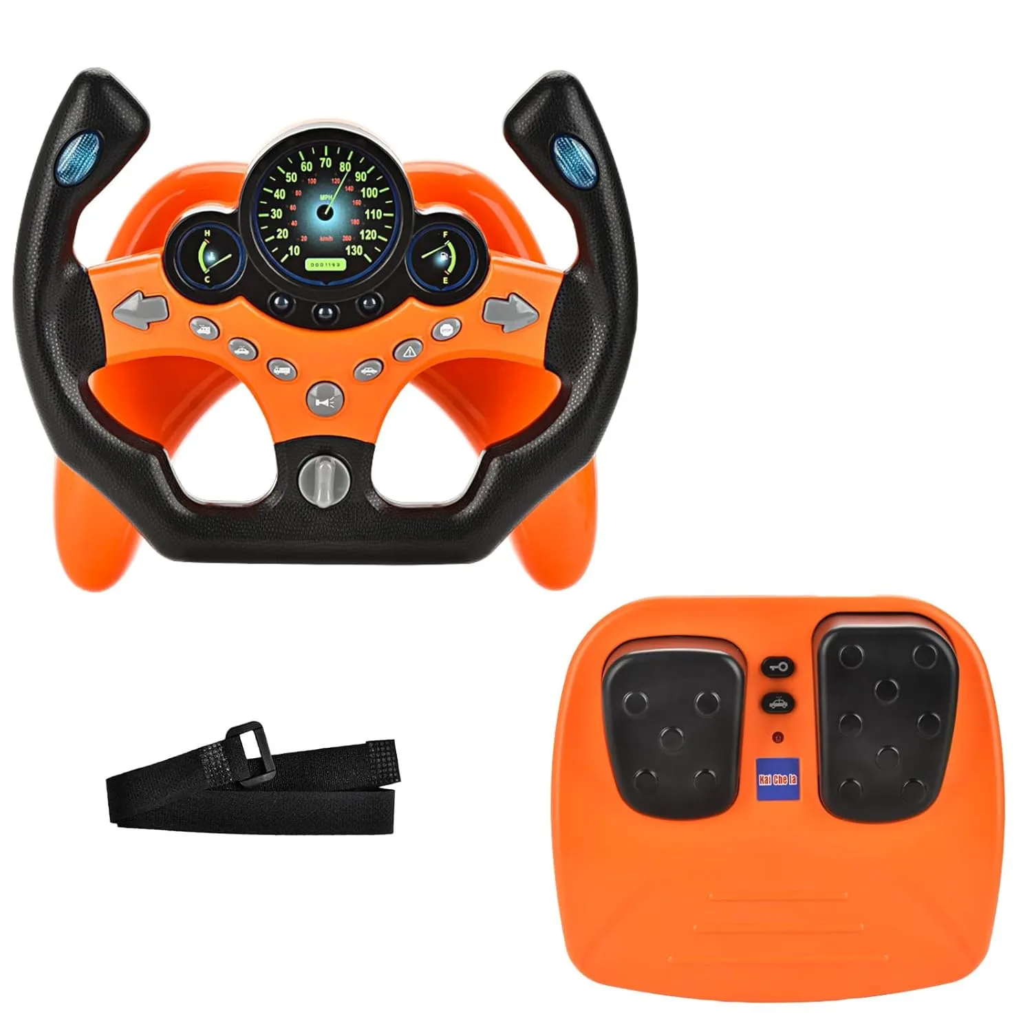 RedCrab Steering Wheels with Brake and Gas Pedals Toy for Kids,Pretend Driving Seat Toys with Light and Music,Simulated Driving for Toddlers,Baby Electric Early Learning Educational Toys