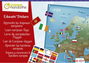 Ref KC138C - Educativ' Stickers Kit for Children - Learn The Flags of Europe - 30 x 42cm Map of Europe, Flag Stickers, Information Booklet, Suitable for Ages 6-10 