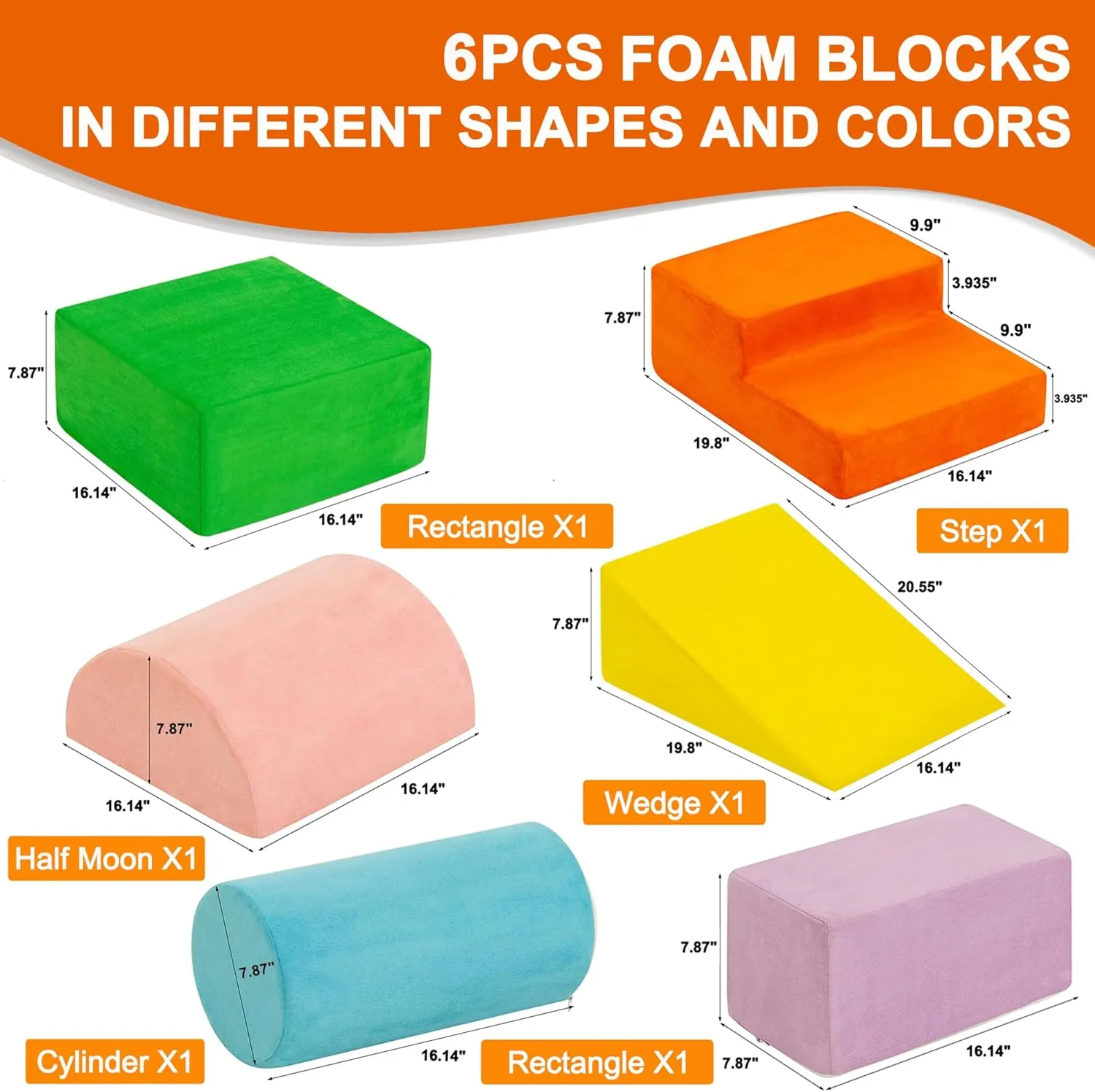 RELIANCER 6PCS Climb & Crawl Foam Block Play Set,Toddler Modular Foam Climbing Blocks,Interactive Kids Soft Building Blocks Toy Set,Indoor Climb and Slide Game Set,Educational Children Climbing Toys