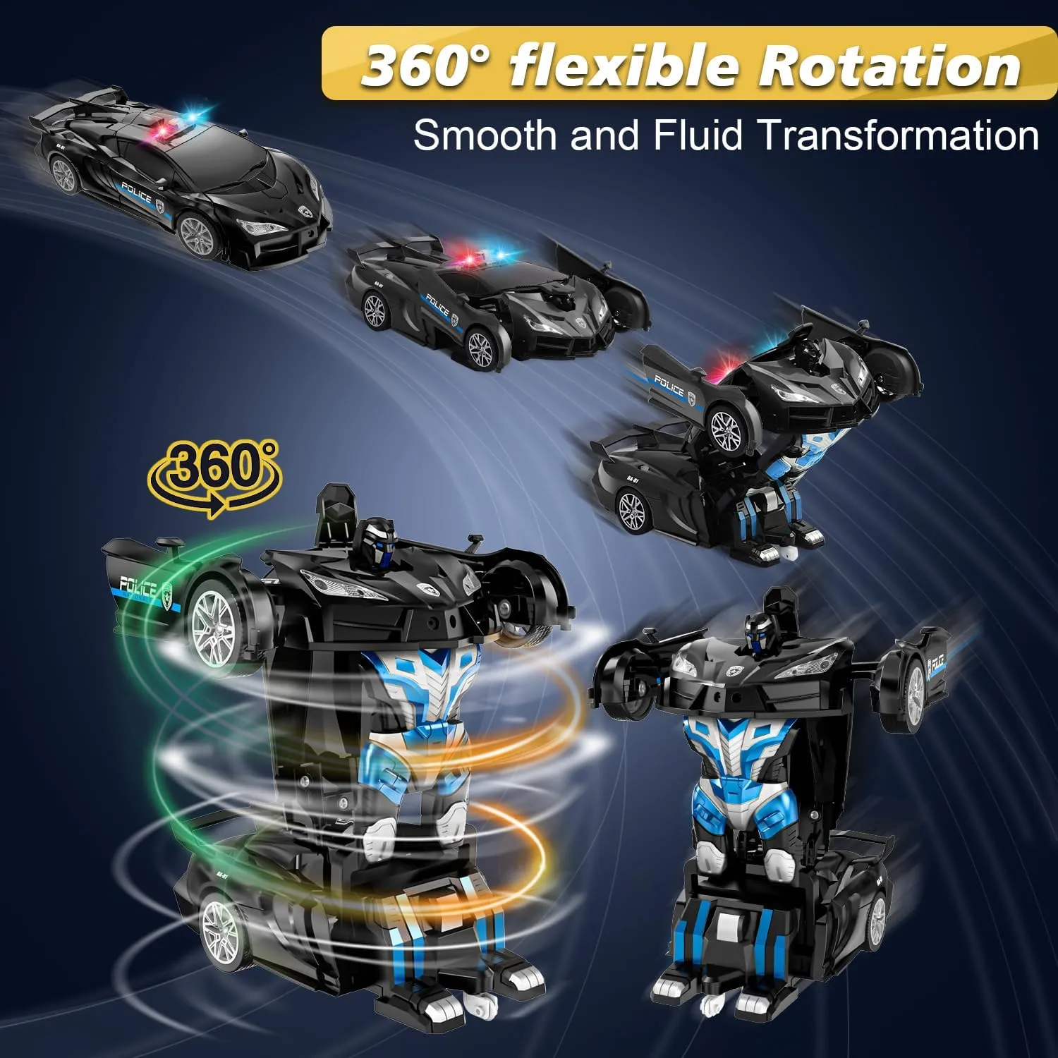 Remote Control Car for Kids , One Button Transformation to Robot with Flashing Light 2.4 Ghz Transforming Robot Car 1:18 Scale Transform RC Cars Toy Boys Girls Birthday Gift with 360 Degree Rotation