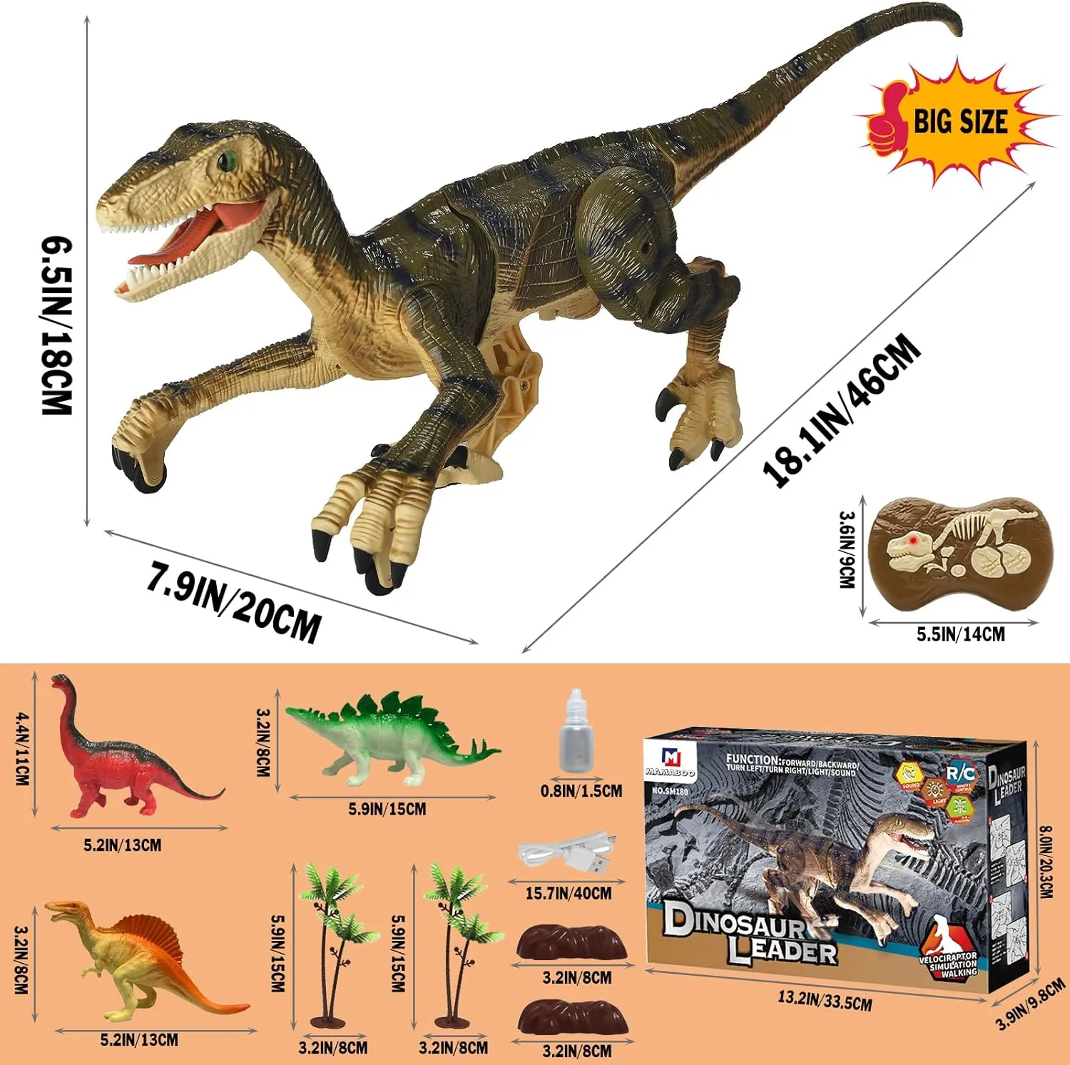 Remote Control Dinosaur Toys for Boys Kids Girls 3 4 5 6 7 8 Electronic RC Robot Raptor Toy 2.4Ghz Walking Roaring Velociraptor Realistic 18.1" Jurassic Dino Rechargeable Birthday Gift