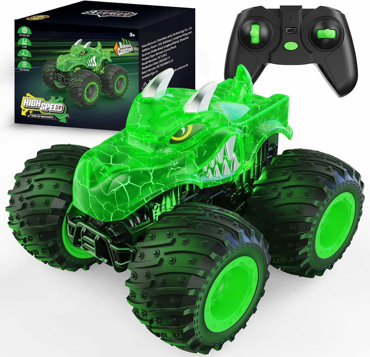 Remote Control Car, 2.4GHz Monster Trucks Toys with Light Spray, Birthday Gift for Kids 3 4 5 6 7 8, All Terrain RC Cars, Toddler Toys for Boys Girls 3  Year Old