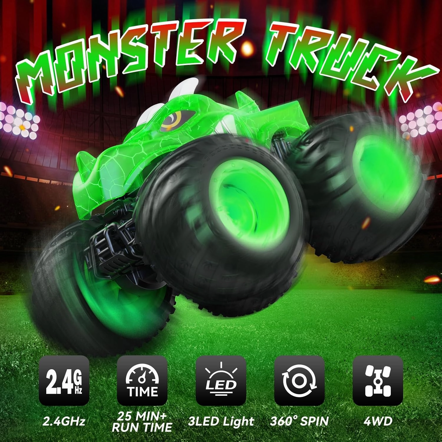 Remote Control Car, 2.4GHz Monster Trucks Toys with Light Spray, Birthday Gift for Kids 3 4 5 6 7 8, All Terrain RC Cars, Toddler Toys for Boys Girls 3  Year Old