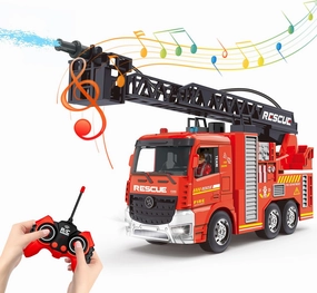 Remote Control Fire Truck for Toddlers Kids Boys Ages 6-8 Years Old,Fire Truck Toy with Lights,Siren Sound,Working Water Spray and Rotating Rescue Ladder,Firetruck Engine Gifts for Little Fireman 8-12