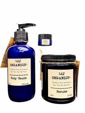 Renew Yourself Spa Collection -Gift Set- Organic 100% Natural - Body Sauce, Body Scrub, & Lip Balm, Treat & Feed Your Skin With All Food Grade Ingredients