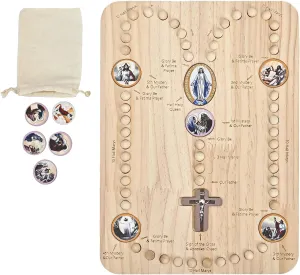 RERUICO Wooden Rosary Board with 54 Rosary & 22 Mysteries Prayer Cards - Montessori Educational Toy for Kids to Learn Pray