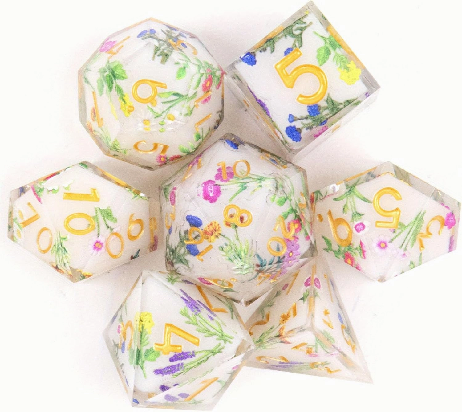 Resin Dice Set,Colorful Flower Polyhedral Dice 7 Pieces Dungeons and Dragons Dice Set for Dungeons and Dragons Role Playing Game(RPG),MTG,Pathfinder,Table Game,Board Games