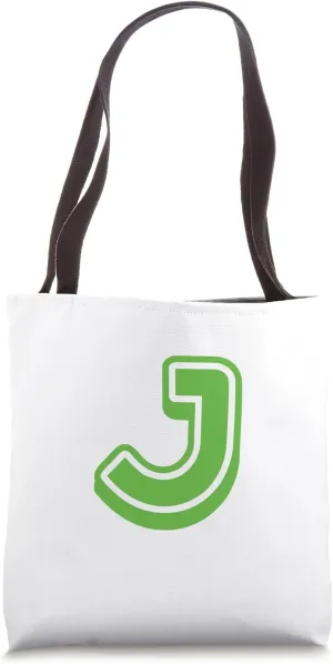 Retro Bold Letter GREEN - J - Outline Design - Alphabet Tote Bag