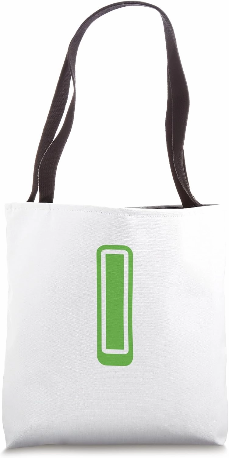 Retro Bold Letter GREEN - I - Outline Design - Alphabet Tote Bag