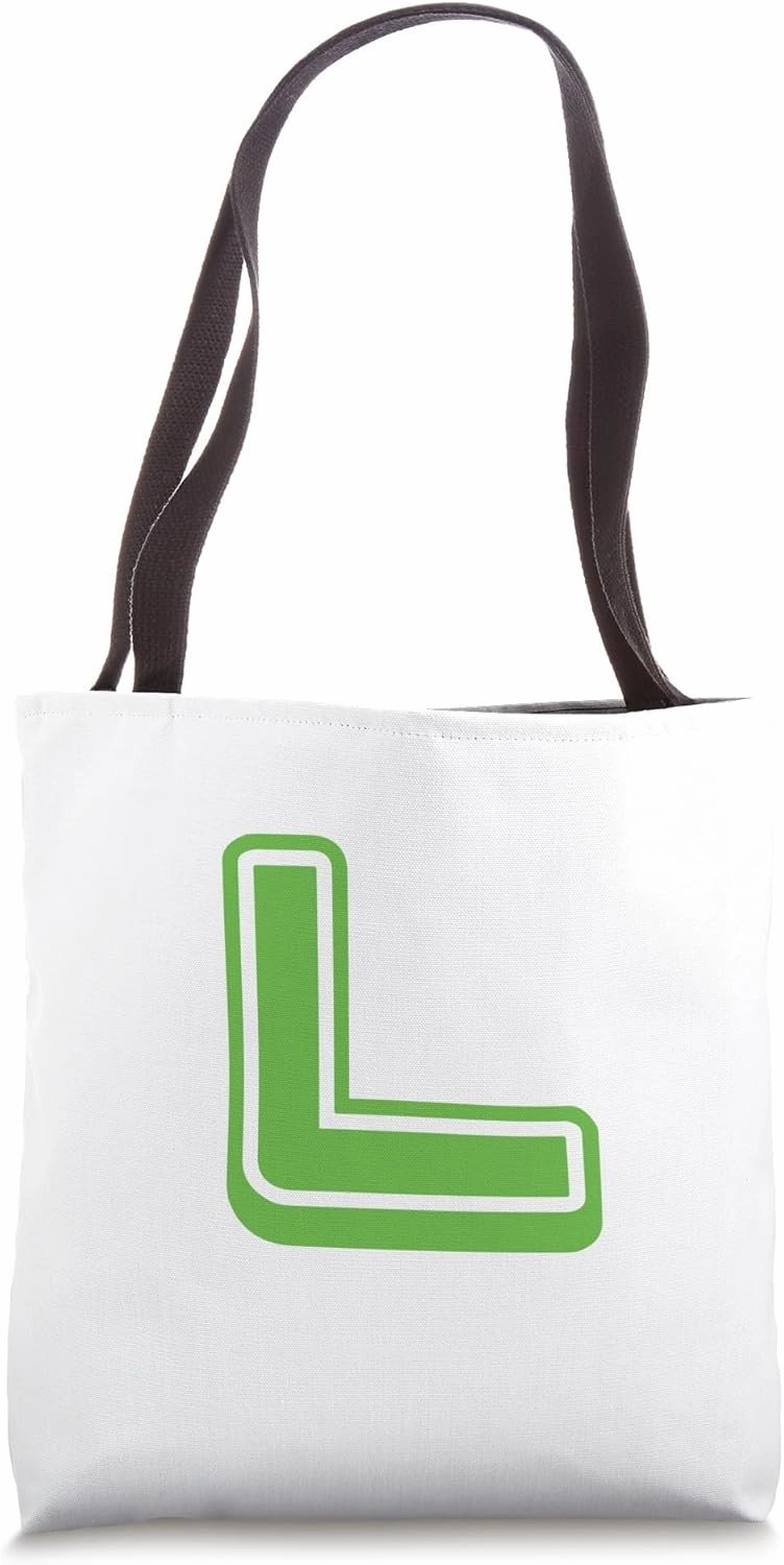 Retro Bold Letter GREEN - L - Outline Design - Alphabet Tote Bag