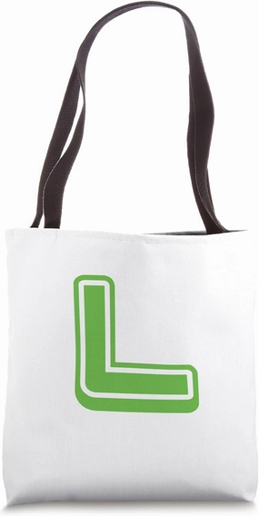 Retro Bold Letter GREEN - L - Outline Design - Alphabet Tote Bag