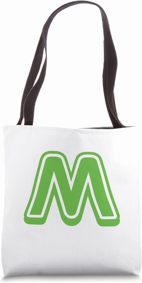 Retro Bold Letter GREEN - M - Outline Design - Alphabet Tote Bag