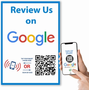 Review Us On Google Sticker - Touchless QR Code and NFC Tag - Two-Sided Google Review Tap Card - Tap & Scan Cards for Small Business Marketing - Storefront Window Decal - 4" Wide - 6 Inches High