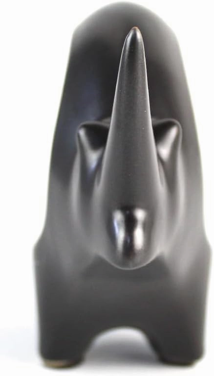 Rhino Statue for Home Shelf Decor,Ceramics Rhino Sculpture， Hand-Carved Animal Figurine Collectible Gift for Home Office Living Room Bookshelf Mantel Table Centerpiece (Black)