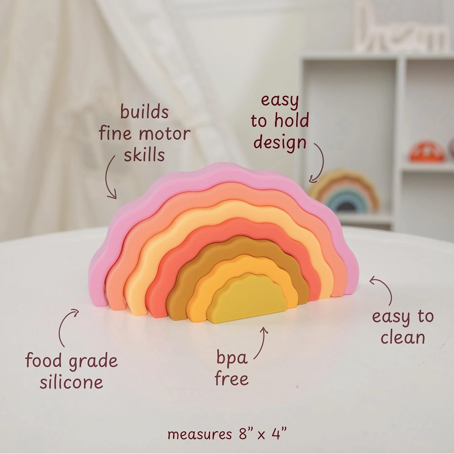 Ripple Rainbow Stacker - Building Blocks for Babies & Toddlers - BPA Free Soft Silicone - Easy to Clean - Baby Teether Toy - Educational Sorting & Stacking Montessori Toy (Sunrise)
