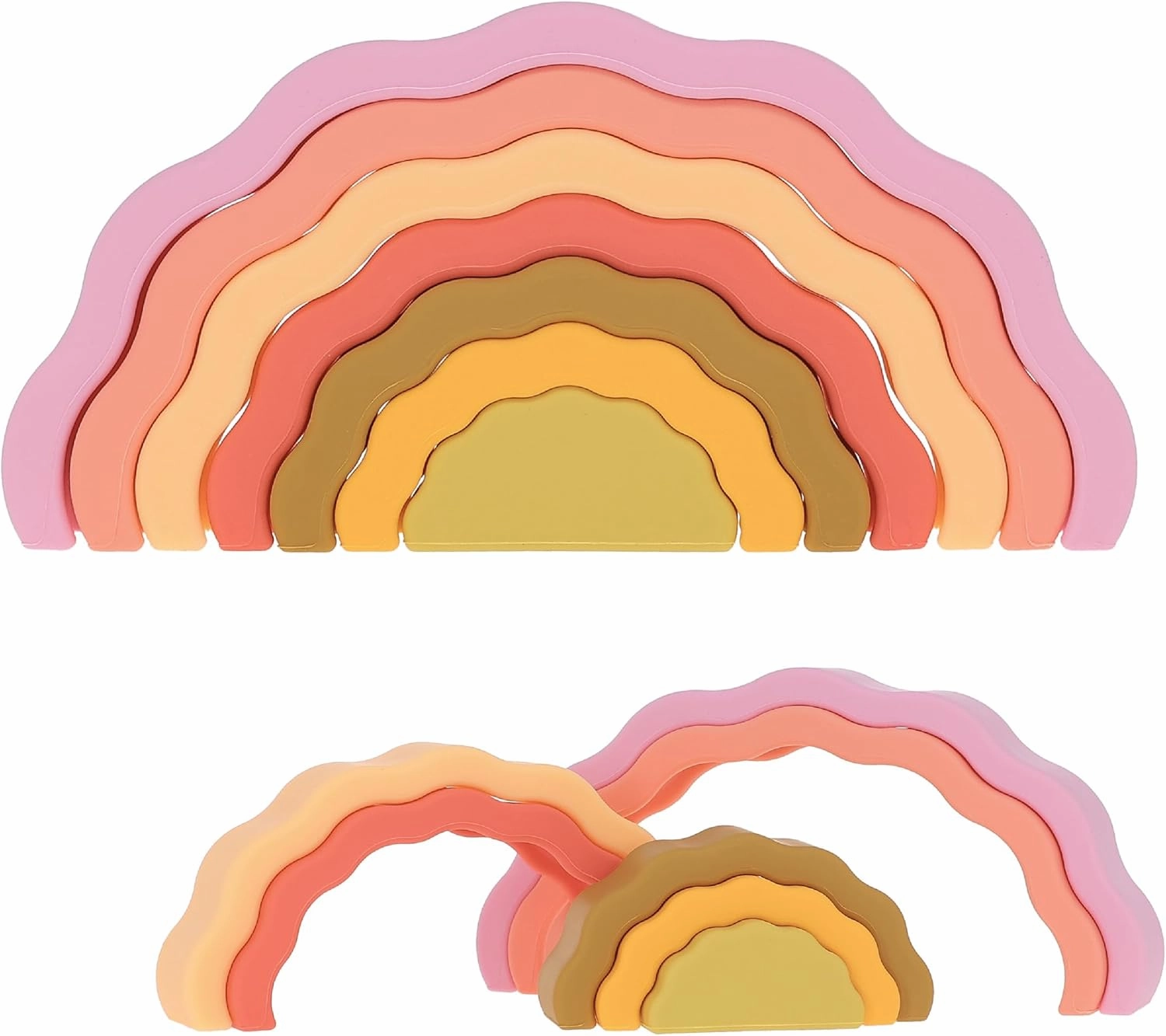 Ripple Rainbow Stacker - Building Blocks for Babies & Toddlers - BPA Free Soft Silicone - Easy to Clean - Baby Teether Toy - Educational Sorting & Stacking Montessori Toy (Sunrise)